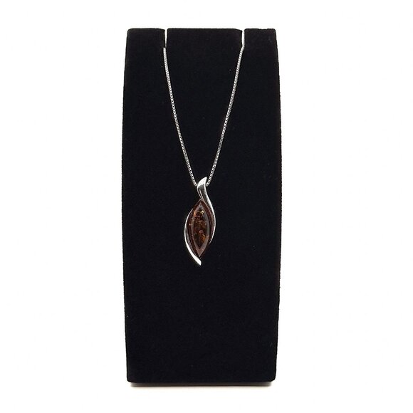 Peora Genuine Baltic Amber Pendant Necklace – Sterling Silver, Cognac Color - Picture 3 of 6
